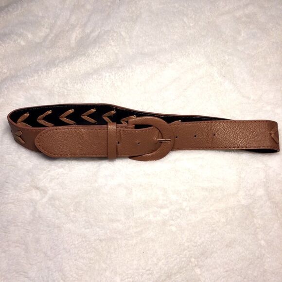 TAN LEATHER BELT BRAIDED W TAN LEATHER CUTE WESTERN MEASUREMENTS PICTURED - Picture 3 of 6